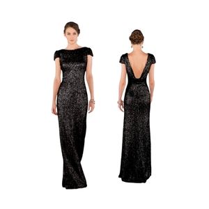 Sorella Vita full length cap sleeve backless sequined onyx down size 4